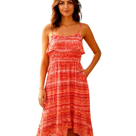 Ya Small Women's Sleeveless Hi Low Red Maxi BOHO Sun Dress Miss Size 4 6 S - Picture 1 of 8
